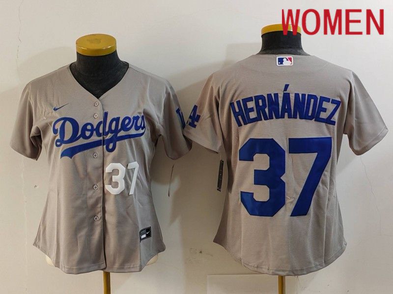 Women Los Angeles Dodgers #37 Hernandez Grey Nike Game 2024 MLB Jersey style 7263